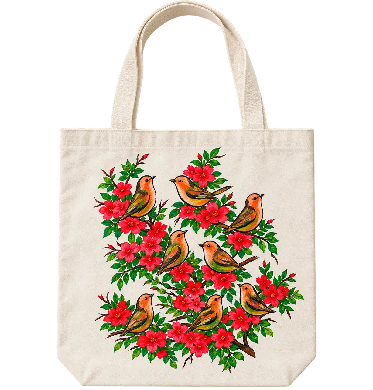 Birdsong Garden hand-painted canvas tote bag