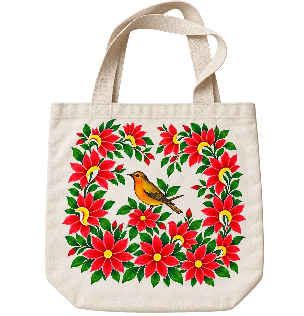 Scarlet Wreath hand-painted canvas tote bag