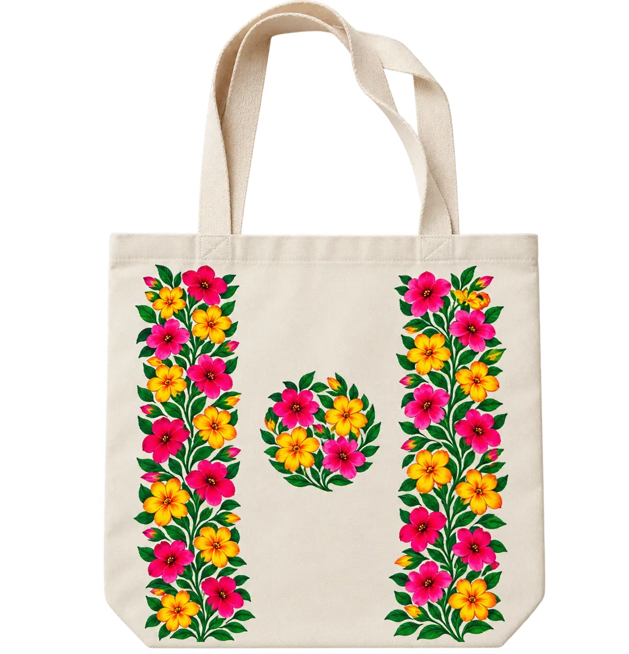 Blooming Path hand-painted canvas tote bag